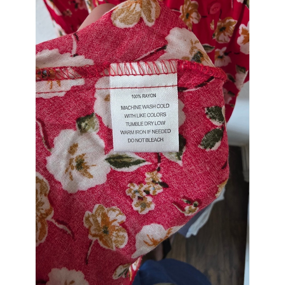 Just Found Red Floral V-Neck Smocked Waist Rayon Dress Plus Size 3X PDW5518 - Picture 5 of 5